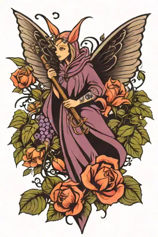 Spiritual Witch Broomstick Sage Vines Rosy Maple Moth