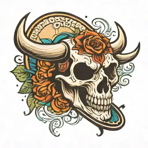 Skateboard Surfboard Bull Skull