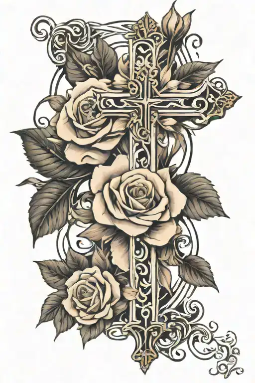 Roses And Bible Verse And Cross