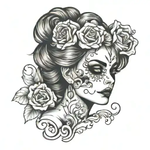 Pretty Woman Face With Scull