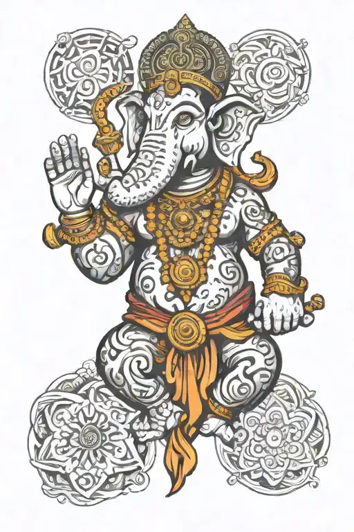 Ganesha With Norse Mythology Symbols With Belt Of Sanskrit Symbol And Mandala