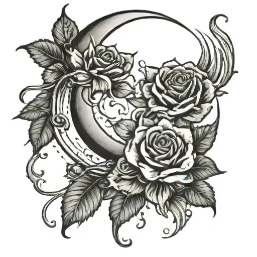 Moon And Roses Intertwined Symbolizing The Client's Love