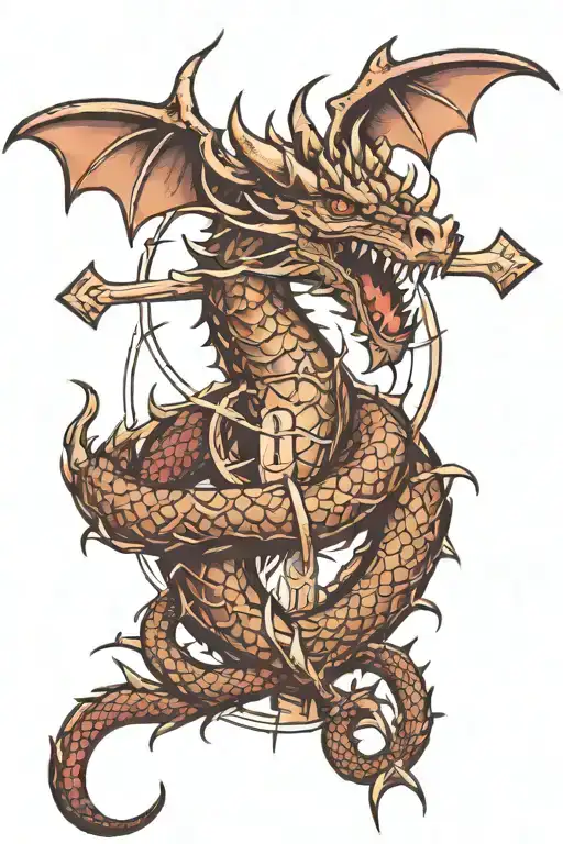 Dragon With Cross And Crown Of Thorns
