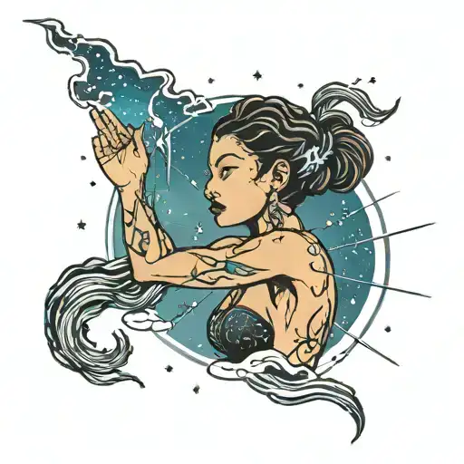 Nicaraguan Woman With A Lightning Storm Background In A Moonlit Sky With The Cancer Constellation