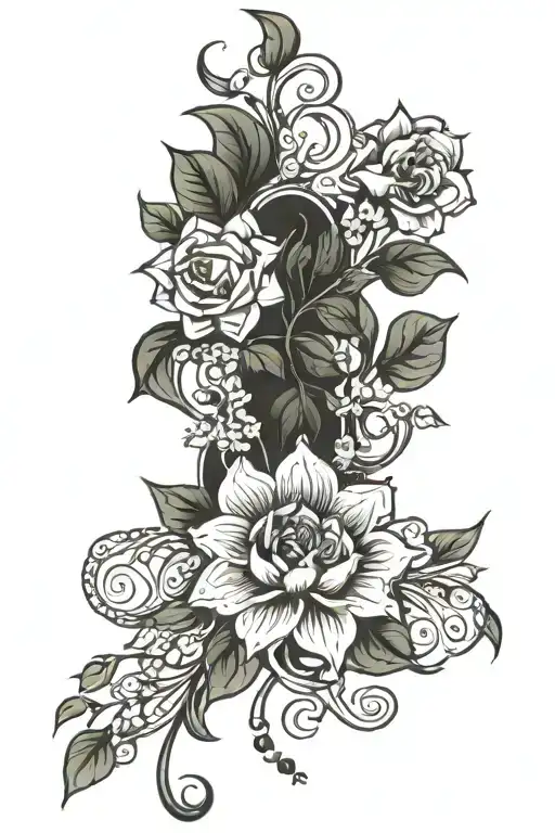 Floral And Viney Thigh Piece Bold Linework And Dark Color