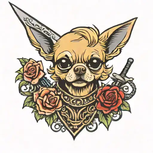 Chihuahua One Black One Blond Haie With Sword