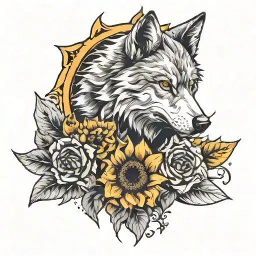 Drill Bit And A Sunflower And A Wolf