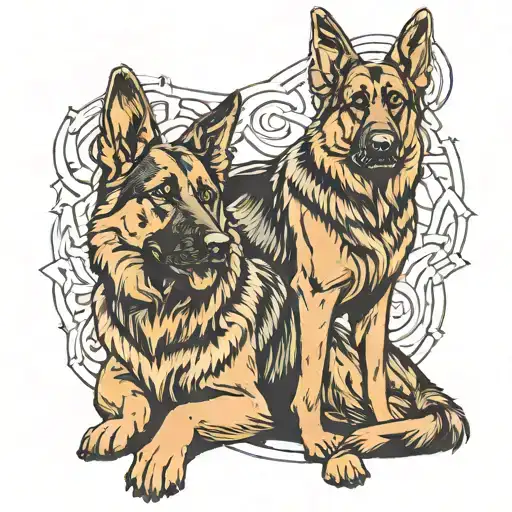 German Shepherd Dog Protecting His Pup