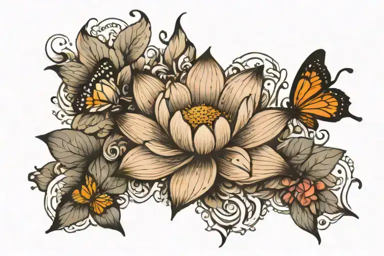 Lotus Flower And Butterfly And Name Written