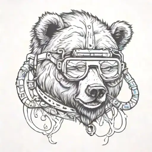 Drawing Of Bear Holding Swim Goggles