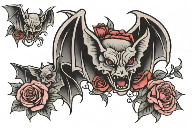Bats With Roses Black And Grey