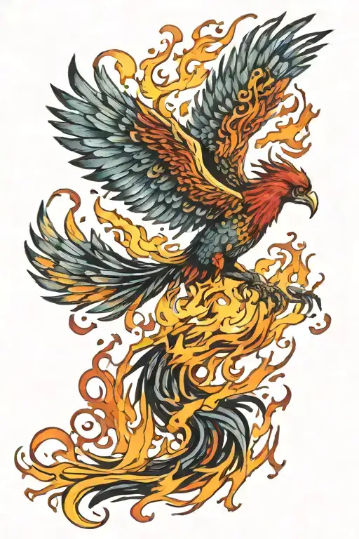 Watercolor Phoenix Rising From Flames