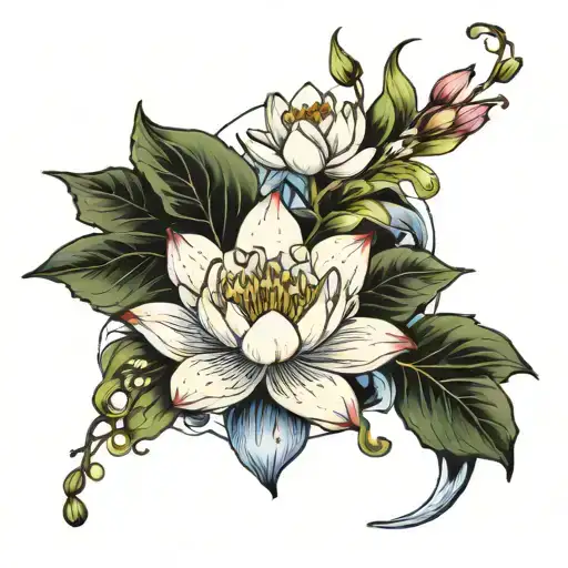 Waterlily And Lily Of The Valley Intertwined