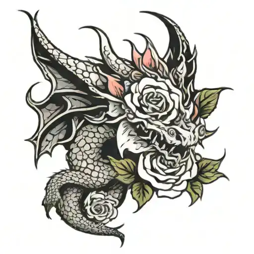 A Dragon With A Rose On Its Head And A Twisted Body