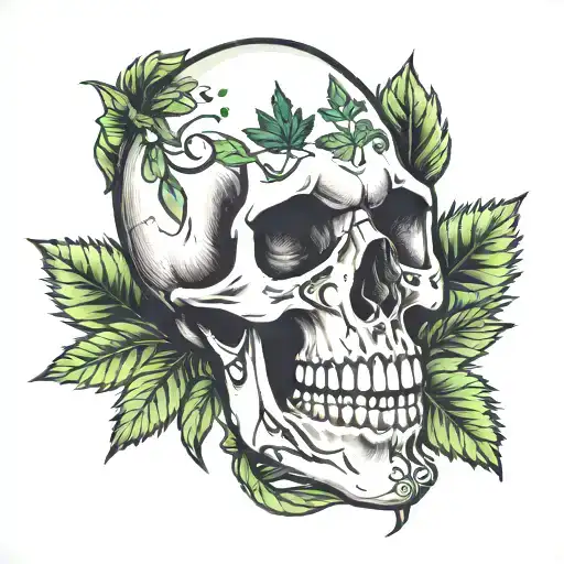 Skull With Weed Leaves