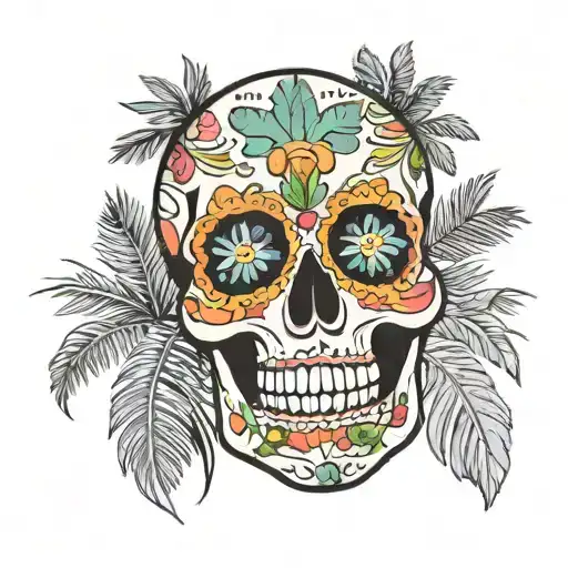 Sugar Skull And Palm Trees