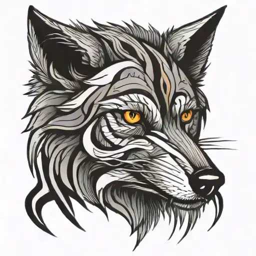 Wolf Looking Straight Black Lines