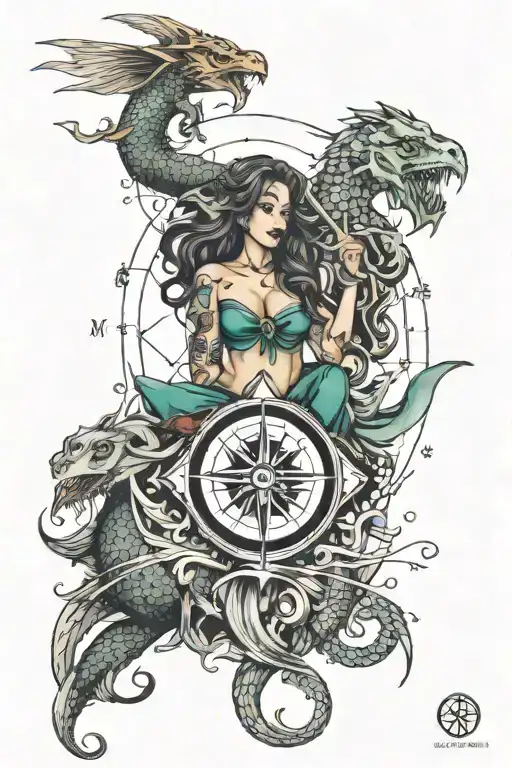 Mermaid And Compass And Dragon