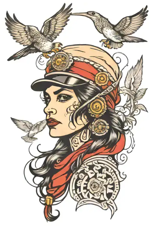 American Nose-art Style Gypsy Girl Wearing A Flight Cap