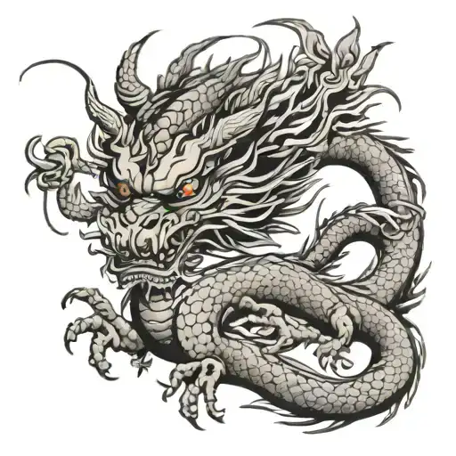 Traditional Chinese Dragon Realism Black Grey Gothic