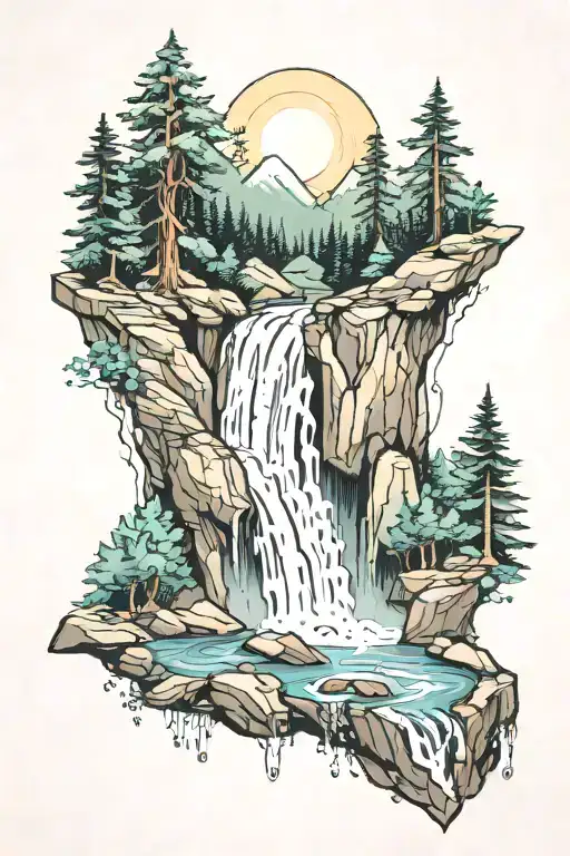 Waterfall Off Of A Mountain In A Forest