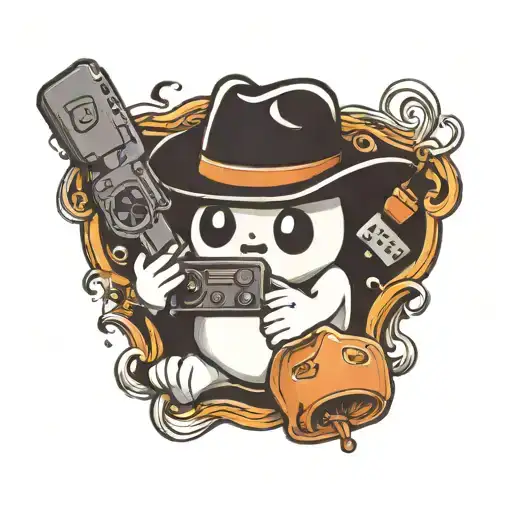 Small Simple Cute Ghost Holding A Game Controller Wearing A Cowboy Hat