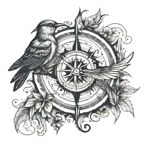 Compass And Bird Flying