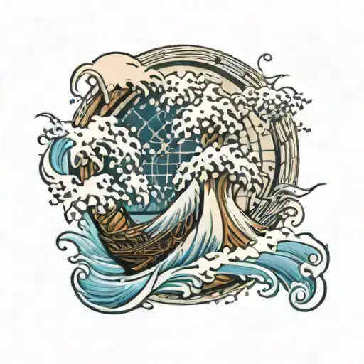 Giant Waves Of Kanagawa And World Compass