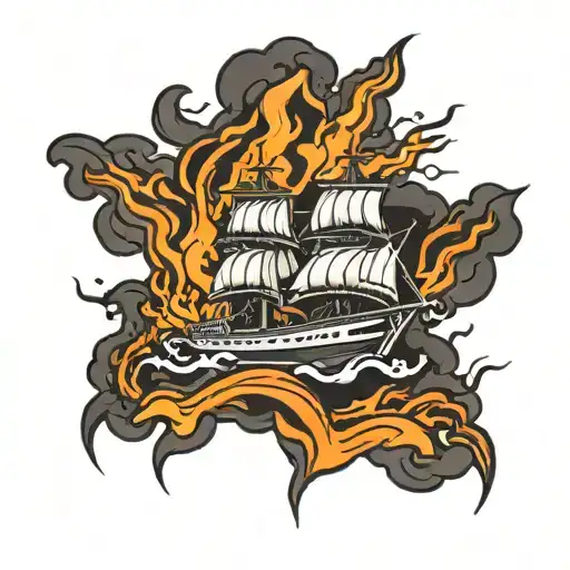 Ship On Fire Flames