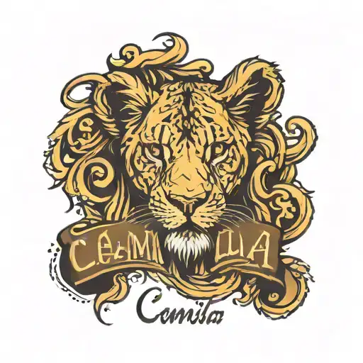 Lion Cub Face With Name Camila Written Vertically