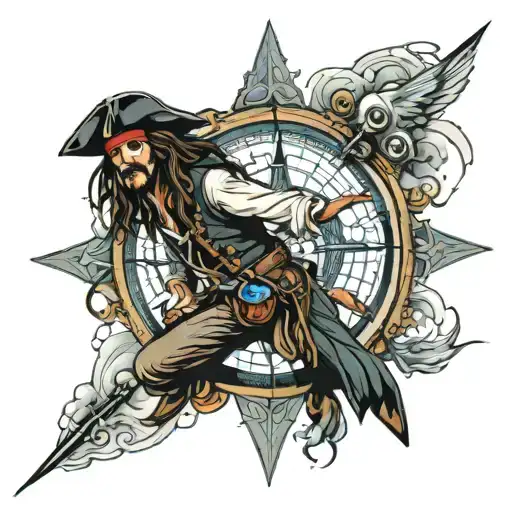 Jack Sparrow Flying And Compass Surrounded