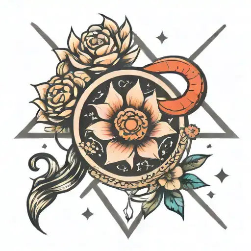 Tattoo Design For Cancer Zodiac With Flower And Triangle Moon