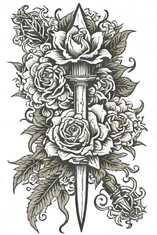 Dagger Stabbing Flower Tarot Card Tattoo Design