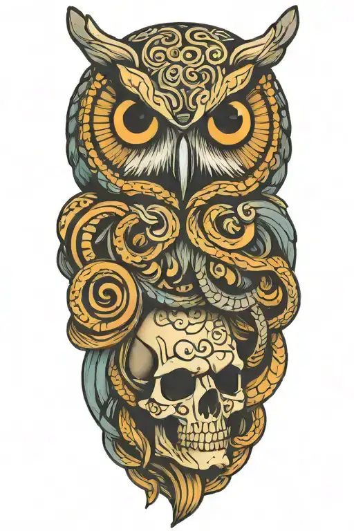 Owl On Skull Coiling Snake Coiled