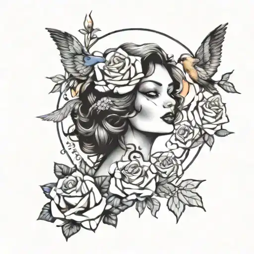 Roses And Birds And An Angel Face