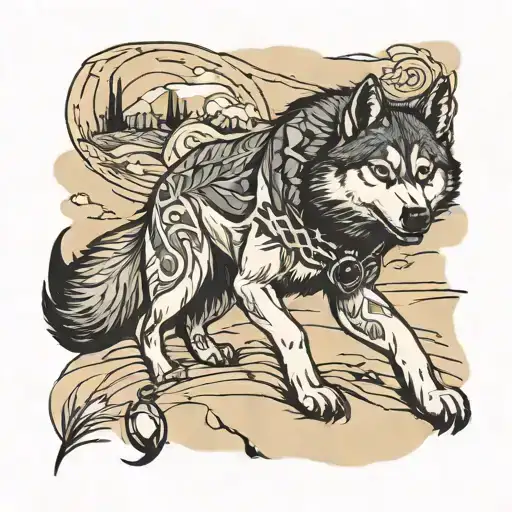 Husky Wolf Path Leading Through Desert