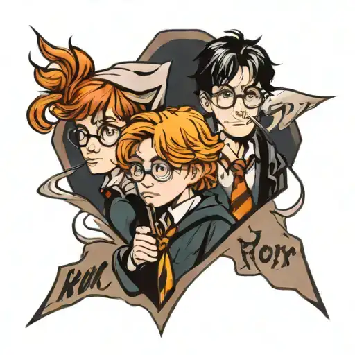 Harry Potter And Ron Weasley And Hermoine Cartoon