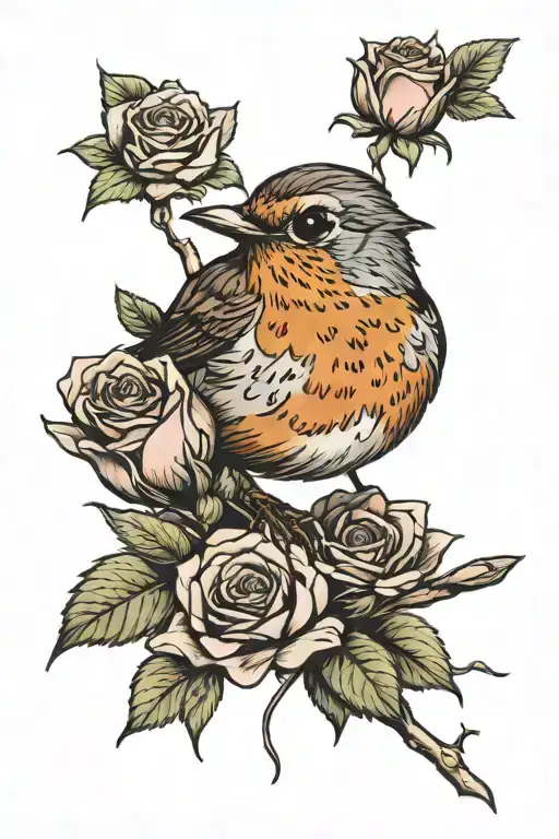 Robin With Rose In Its Mouth