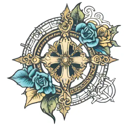 A Catholic Cross In The Center Of A Compass Rose
