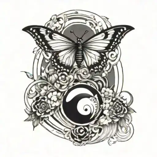 Butterfly Flying Out Of Yin Yang Symbol Made