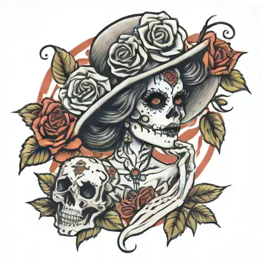 El Catrina And Roses And Skull