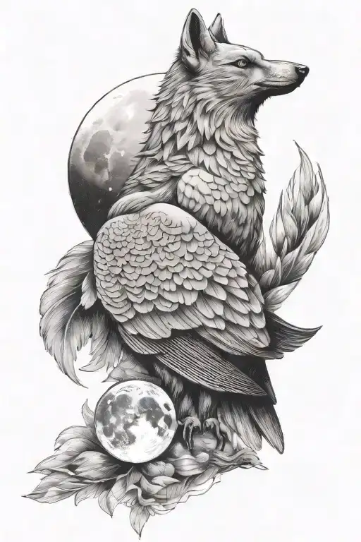 Wolf Pigeon And Moon