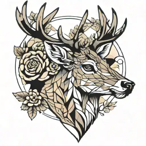 Half Deer Half Geometric Deer Head