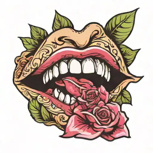 Woman's Mouth Made Of Rose Petals