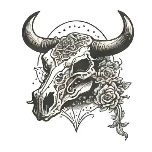 Dawn Night Sky With Western Cow Skull