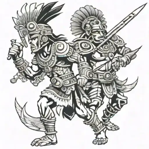 Aztec And Mayan Warrior Battling