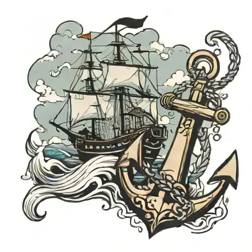 Anchor With Ship Sailing Through Stormy