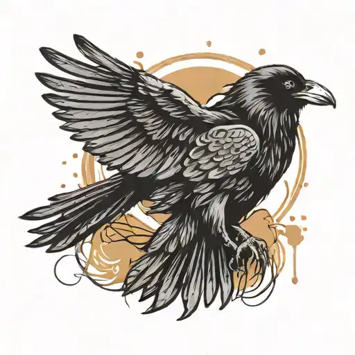 A Raven With Outstretched Wings From The Rain