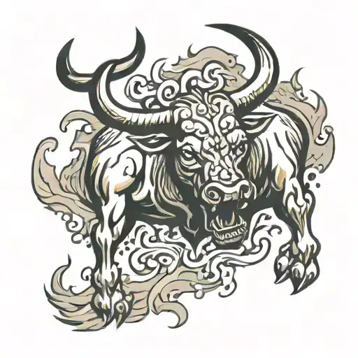 Bull And Flames Surrounding