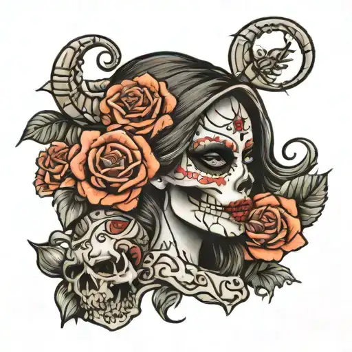 Catrina With A Scorpion And Roses